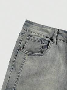 Quần jeans ống loe phong cách đường phố, kiểu dáng đơn giản, thiết kế ống loe, quần ống đứng đa năng, có nút và khóa kéo, thích hợp làm quà tặng cho chồng hoặc bạn trai - Màu xanh lam - Xem 5
