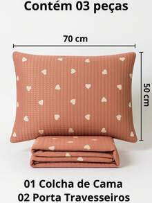 Double Bedspread Piquet Heart Printed Bedspread 3 Pieces - Tea Rose - View 7