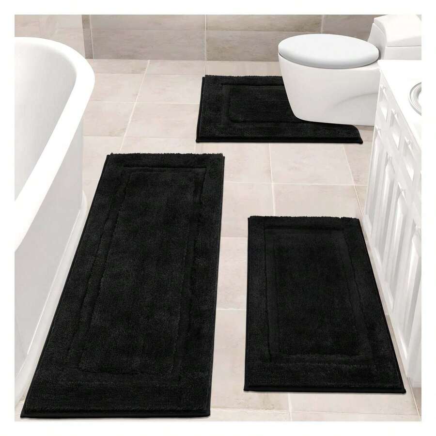 Juego de 3 alfombras de baño, alfombrillas antideslizantes y lavables - Alfombras de ducha suaves y absorbentes para bañera, piso y inodoro, tapete amarillo - Como imagen 417 - Ver 1