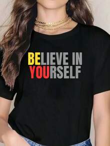 Camisetas de moda con mensaje positivo y motivación: cree en ti mismo. - Negro - Ver 1