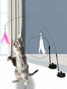 1pc Cat Teaser Wand Toy, Pet Artificial Feather Bell Replacement, Suitable For Cat Exercise And Entertainment, Handheld Teaser Wand With Replaceable Insect-Shaped Wand Heads - Multicolor - View 3