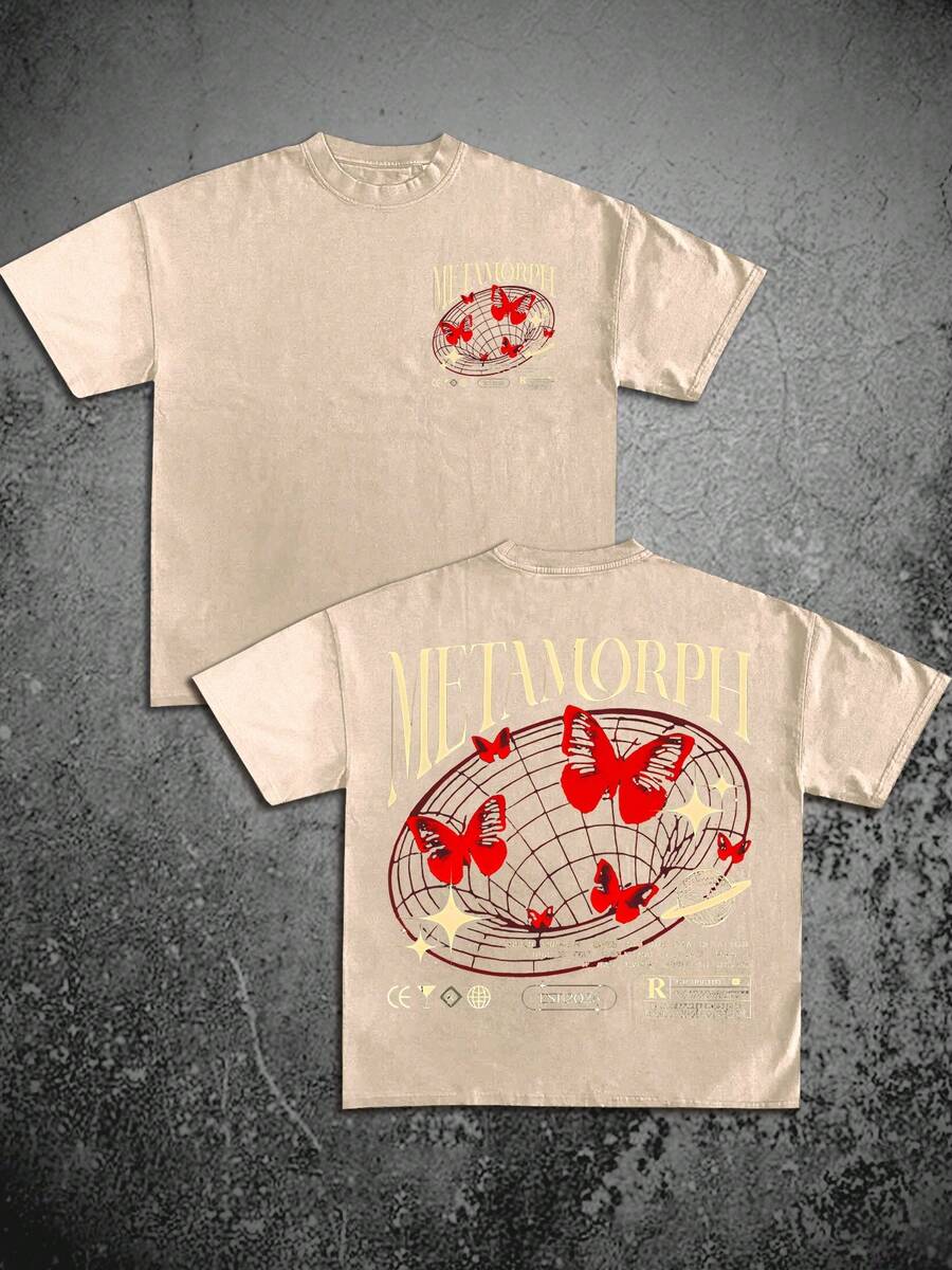 100% Pure Cotton Double-Sided Printing, Capturing Butterfly Print T-Shirt, Suitable For Daily Wear, A Must-Have For Easy Summer Outfits, Micro Elastic, Breathable, Outdoor Holiday Sports, Gift T-Shirt, Holiday Gift, Perfect Gift