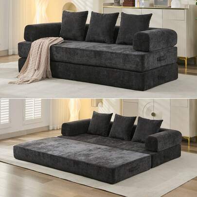 Aoowow Convertible Sofa Bed, Foldable Floor Sofa Chenille Fabric 78.8'' Sleeper Lounge Boneless Couch Bed With Throw Pillows Comfort For Living Room, Apartment, Bedroom, No Assembly Required
