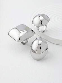 3 件银色球形设计粗戒指套装，适合女士，时尚几何超大个性戒指首饰，适合日常佩戴、派对 - 銀色 - 查看 2