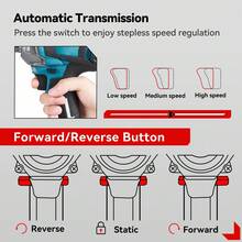 ONEVAN Electric Screwdriver, 1/2 Inch 3-Function Brushless Electric Impact Wrench Cordless Screwdriver Electric Drill - 附配件套裝 - 查看 9