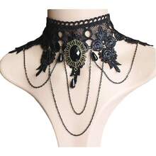 Halloween Elegant Sexy Women Lady Retro Gothic Punk Style Necklace Black Lace Neck Chain Collar Statement Choker Victorian Steampunk Jewelry Party Wedding Princess,5 Pieces/Set - 1 - 查看 2