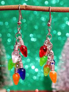 1 par de pendientes colgantes con luces navideñas multicolores, de moda, únicos y originales para mujeres, adecuados para fiestas navideñas
