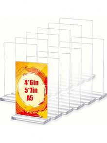 1/3pcs,4*6in,5*7in,A5 Size Transparent Acrylic Signage Display Stand Multipurpose Double-Sided Gold Frame Wedding Number Plate Table Flyer Menu Card Rack - Clear - View 1