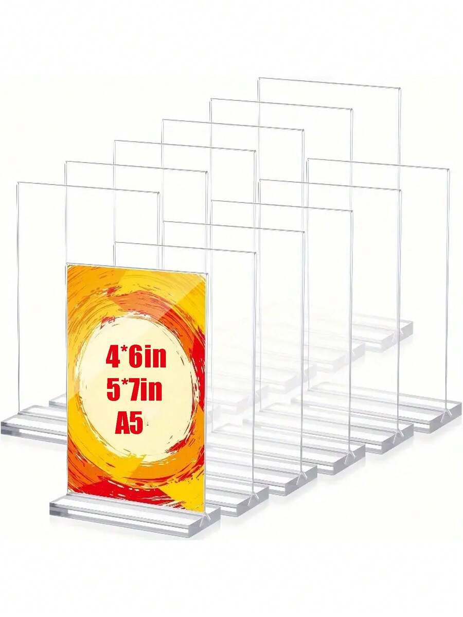 1/3pcs,4*6in,5*7in,A5 Size Transparent Acrylic Signage Display Stand Multipurpose Double-Sided Gold Frame Wedding Number Plate Table Flyer Menu Card Rack - Clear - View 1