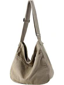 Bolsa de lona informal para mujeres y hombres, bolso mensajero tipo hobo para viaje y trabajo - 1-gris claro - Ver 2