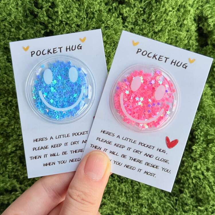 12 Stücke bunte Glitzer Fröhliche Gesichts Aufkleber für Pocket Hug Karten - sortierte funkelnde Farben, Kunststoff Cartoon Dekorationen, ohne Batterien, perfekt für Geburtstage, Valentinstag, Hochzeiten & Ermutigungsgeschenke, süße Aufkleber - Verschiedenfarbig - Übersicht 7