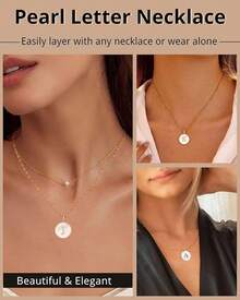 Gold Mother Of Pearl Initial Necklace Women 14K Gold Plated Cubic Zirconia Initial Letter A-Z Pendant Women Jewelry Gifts - vàng D - Xem 10