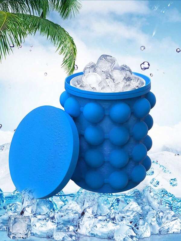 1 pieza Molde de cubitos de hielo de silicona, Balde de hielo y molde de cubitos 2 en 1, Genio del hielo portátil con tapa, Bandejas de hielo ahorradoras de espacio para congelador, Utensilios de cocina geniales, Accesorios de bar para cócteles, Perfecto para fiestas de Halloween, Acción de Gracias y Navidad, Un imprescindible para el bar en casa, la caravana y las residencias universitarias