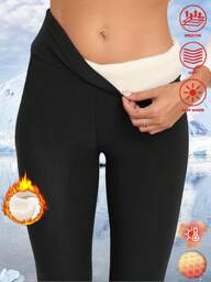 Leggings con vita alta e fodera termica per donna, pantaloni casual spessi e caldi per l'autunno/inverno, in pile