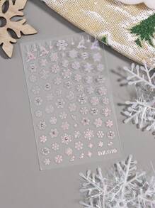 白色雪花美甲贴纸，简约纯色多雪花图案设计，自粘式梦幻主题美甲装饰，激光闪亮矩形一次性美甲装饰，适合冬季和新年美甲贴纸 - 彩色 - 查看 9