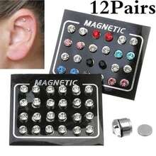Magnetic Fake Earring Studs No Piercing Crystal Round Shape Men/Women Stimulating Acupoints 3/4/5/6/7MM 12 Pairs/Set - Multicolor - View 1