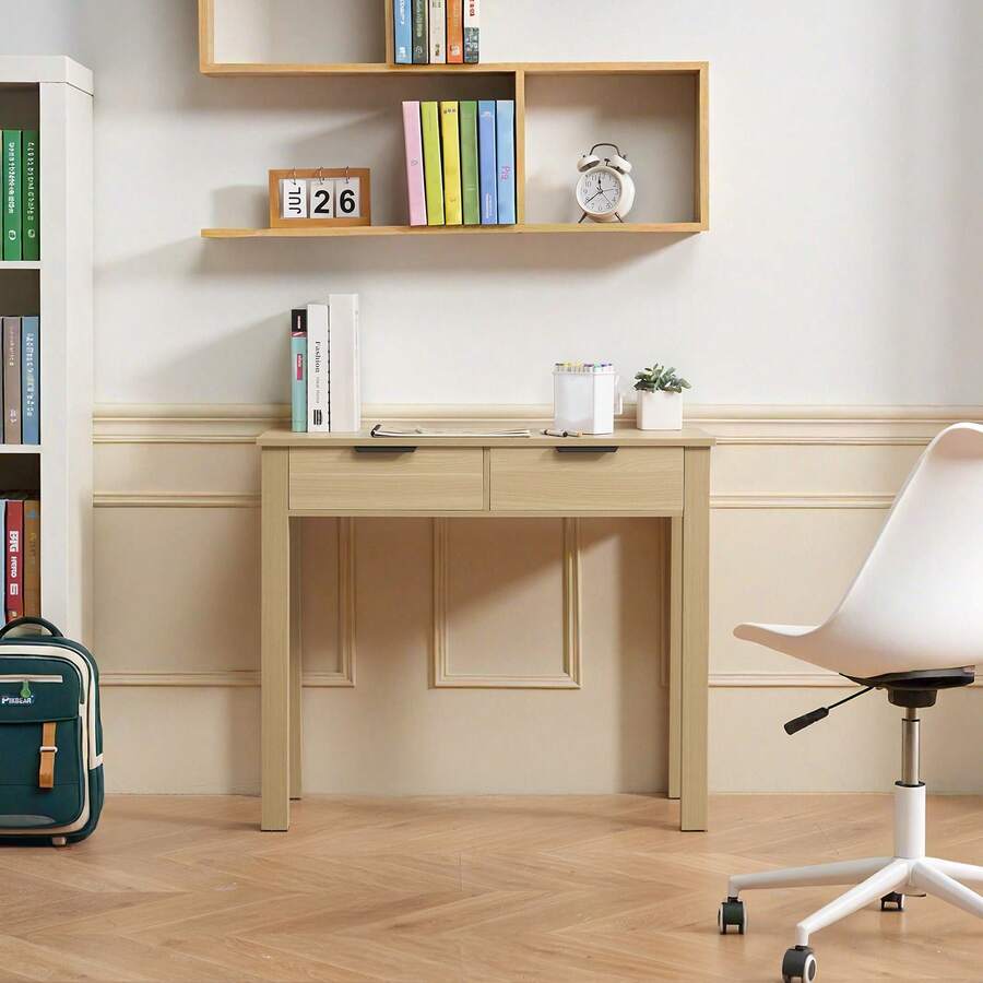 Small Desk With Drawers, Kids Desk For Bedroom, Modern Simple Study Table For Drawing, Reading, Writing, Rectangle MDF Furniture Study Storage Table For Home, Office, Light Wood - Maple - View 1