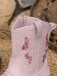 Children's New Merrald Western Cowboy Boots, Embroidered Knight Boots, Chelsea Boots - Pink - View 6