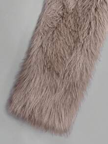 女士休闲百搭米色街头时尚柔软人造毛皮开衫夹克，适合冬季 - 卡其色 - 查看 4