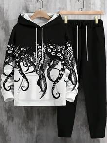 Men's Street-Style Fashionable INS Matching Hoodie And Sweatpants 2 Pieces Casual Outfit, Suitable For Autumn/Winter