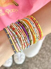 19pcs/Set Colorful Glass Bead Stretch Bracelets, Bohemian Style Handmade Beaded Versatile Bracelets For Women (CCB Glass Beads, Random Color) - Colorful - View 1