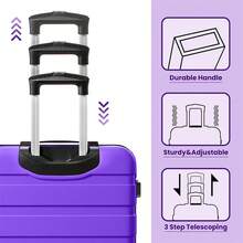 Luggage 3 Piece Suitcase 20+24+28 Inch PC+ABS Hardside Double Spinner Wheels TSA Lock Carry On Luggage Travel Suitcase Suitcases Suit Case Durable Travel Luggage Suitcase Set Luggage Set Carry On,Vacation,Party,Personalized Gifts-Violet - 紫羅蘭色 - 查看 6
