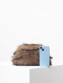 女士优雅手拿包，适合新娘派对、舞会、毛绒手提包、舞会配饰、节日派对、高贵女士包、婚礼用品（图案随机） - 棕色 - 查看 3