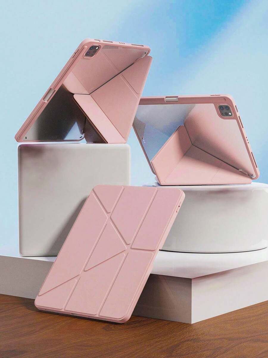纯色Y型折叠式保护套，兼容iPad 11（A16 2025），多角度支架，笔槽，亚克力后盖，防弯折，磁吸式自动休眠/唤醒功能，适用于iPad第十代（2022），包含镜头保护膜，也适用于iPad Air 4/Air 5/Air 11（M2）/Air 11（M3）2025、iPad第七/八/九代（10.2英寸）以及iPad Pro 11（2018、2020、2021、2022），PU皮革材质，粉色