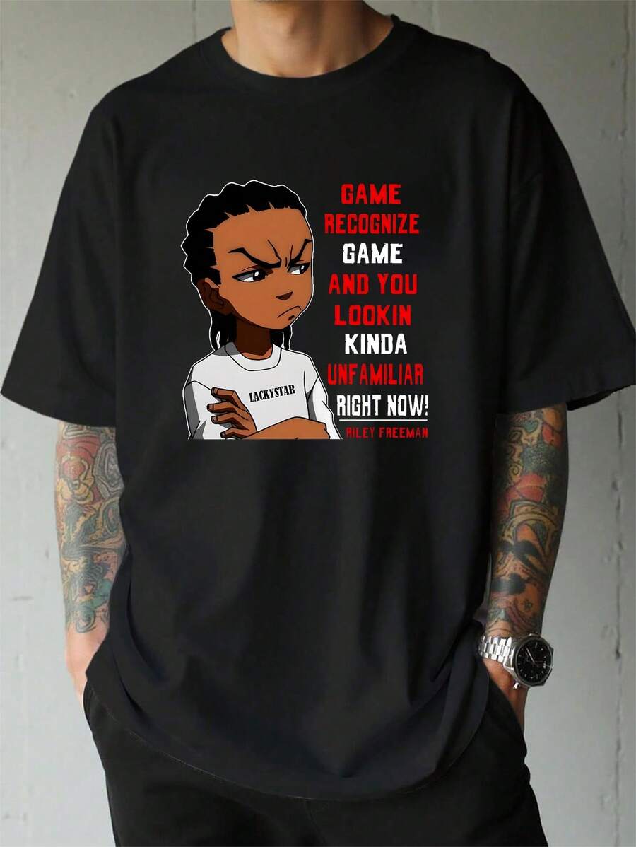 The BOONDOCKS Graphic Tees Men, Halloween Shirt, Back To School T-SHIRT, 100% Cotton Graphic Tees, Men Graphic Tees, Men Shirts,Halloween Clothes, Cotton T Shirt, Pijamas Para Hombre, Halloween Pajamas, Black Undershirt - 黑色 - 查看 1