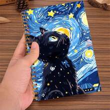 1 pezzo Quaderno a spirale con motivo cielo stellato e gatto nero, colori misti, materiale carta, con kit per scrapbooking, per forniture scolastiche e per ufficio, amici, colleghi, donne, me