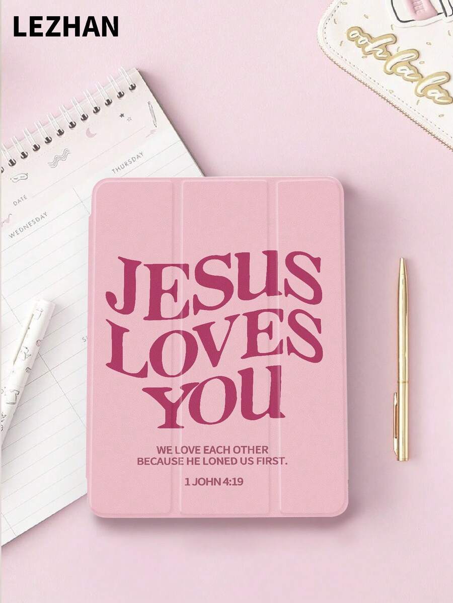 Funda protectora para tableta con el lema "Jesús te ama", compatible con Apple 10.2 pulgadas, Pro 11 2021/2020/10a generación, Mini 4/5/6, Galaxy Tab A8 10.5 pulgadas 2022, Matepad 10.4/Tab, con ranura para lápiz, anti-caída, cubierta protectora con soporte para tableta - Multicolor - Ver 1