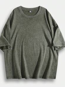 230g Thick Unisex Washed Vintage Oversized T-Shirt Street Hip Hop Punk Harajuku Casual Cotton Shorts DG004 - 灰色 - 查看 7