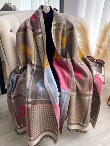 1pc Houndstooth & Horse Pattern Jacquard Knit Scarf, High-Quality Warm Scarf For Women, Suitable For Air-Conditioned Rooms, Fashion Versatile Neck Warmer For Autumn/Winter Women Winter Scarves For Dress - Multicolor - View 10