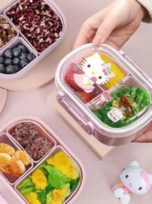 1pc 580ml Sanrio Hello Kittys Bento Lunch Box Set - Leak-Proof Microwave- 3 Compartment Lunchbox With Lid, Cute Pink Detachable Containers, Snack Bowls, Refrigerator Storage