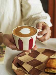 1 件简约条纹格纹陶瓷杯，早餐牛奶燕麦杯，家用下午茶咖啡杯，果汁饮料杯，情侣水杯，送给家人和朋友的节日礼物杯 - 彩色 - 查看 2