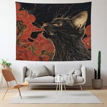 A Tapestry Featuring An Asian Ukiyo-E Style Cat Amidst Clouds And Waves, Complete With Additions, Perfect For Decorating Walls In Homes, Dorms, Or Bedrooms - 1PC - 查看 3