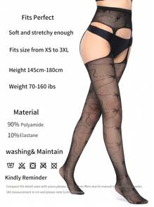 1 件女士情趣丝袜、渔网蕾丝裆长袜、性感内衣长袜、吊带渔网袜、情趣丝袜、长筒袜、性感丝袜、流行夜总会丝袜、女士透明丝袜，送给女朋友、最好的朋友或亲密朋友的生日或婚礼惊喜礼物 - 黑色 - 查看 10