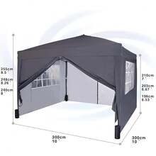 MCC Direct Pop-Up Gazebo 3m X 3m With Sides 2 Wind Bars & 4 Weight Bags & Silver Protective Layer Waterproof Marquee Canopy WS - Grey - View 6