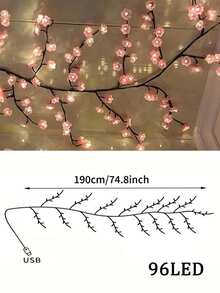 1 X 72LED/96LED/144LED 发光樱花花环、柔性柳藤小枝仙女灯、仙女灯、樱花树、发光墙面装饰、樱花灯、发光藤蔓、卧室藤蔓、樱花装饰、樱花灯、8 种照明模式、柔性柳藤小枝仙女灯、卧室家居花卉墙面装饰 - 彩色 - 查看 15