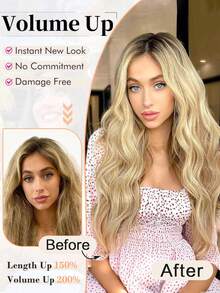 Extensiones de cabello de 20 pulgadas con clip, 4 piezas de extensiones de cabello ondulado, rubio arenoso con extensiones de cabello con reflejos blancos para mujeres