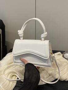 New Fashion Women's White Solid Color Pu Leather Square Handbag, Simple And Stylish Design, Suitable For Outdoor, Shoulder Bag With Removable And Adjustable Shoulder Strap - White - View 9