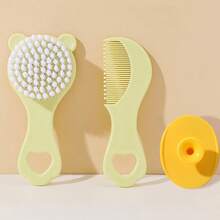 3 件套婴儿发刷和梳子及小硅胶洗脸刷套装，用于深层清洁黑头的婴儿发刷，柔软圆形婴儿沐浴刷，新生儿安全梳子，用于去除胎记，婴儿头部护理刷套装，儿童按摩刷套装 - 彩色 - 查看 7