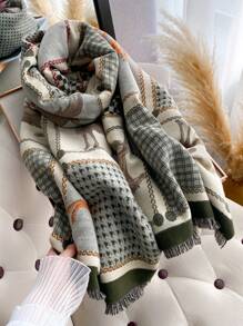 1pc Houndstooth & Horse Pattern Jacquard Knit Scarf, High-Quality Warm Scarf For Women, Suitable For Air-Conditioned Rooms, Fashion Versatile Neck Warmer For Autumn/Winter Women Winter Scarves For Dress - Multicolor - View 6