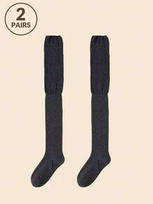 2/4Pairs Knee High Socks Lady Splicing Stockings Women High Tube Socks Women's High Solid Colour Patchwork Socks High Elasticity Stockings, Y2k, Cozy Socks - Multicolor - View 17