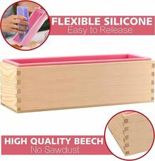 Rectangular Soap Mold Kit With Cutter- 42oz Flexible Silicone Loaf Soap Mold With Wood Box, Stainless Steel Wavy & Straight Scraper For Homemade Craft Soap Making Supplies