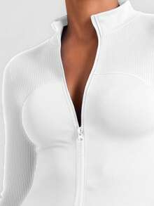 Soyun Jaqueta feminina listrada para yoga, ideal para atividades ao ar livre, viagens, uso casual, festas, escritório, academia e muito mais. - Branco - Ver 5