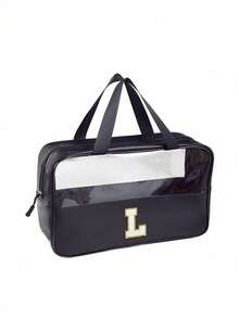 透明PVC洗漱包，字母化妆包，防水旅行洗漱包，字母拉链防水化妆品收纳包，化妆品整理包，便携式旅行化妆包，带便捷提手，适用于旅行洗漱用品、旅行必备品、邮轮必备品、旅行配件、浴室收纳、珠宝收纳、唇膏收纳、指甲油收纳，复活节礼物、伴娘礼物、母亲节礼物、女士洗漱包，大容量女士浴室洗漱包