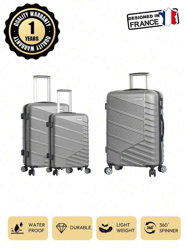 Set di 3 valigie da 20+24+28 pollici, marchio europeo di design francese, in materiale ABS, opzioni di colore multi, design espandibile, grande capacità, per viaggi e affari, qualità garantita, impermeabile e resistente ai graffi, rinforzato, ruote silenziose, serratura di sicurezza, garanzia di 1 anno, essenziale per i viaggi, essenziale per le vacanze, decorazione elegante, basic di moda, comodo per i viaggi in famiglia, regalo speciale, articolo top, colore brillante, colore a contrasto, adatto per uomini e donne, bagaglio a mano per compagnie aeree low cost