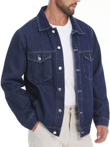 Men's Casual Denim Jacket With Single-Breasted Design, Suitable For Spring And Autumn Wear - Blue - View 2