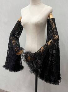 1 件套黑色蕾丝泡泡袖蕾丝花边深色哥特式新娘袖装饰套装秋季配饰 - 彩色 - 查看 3
